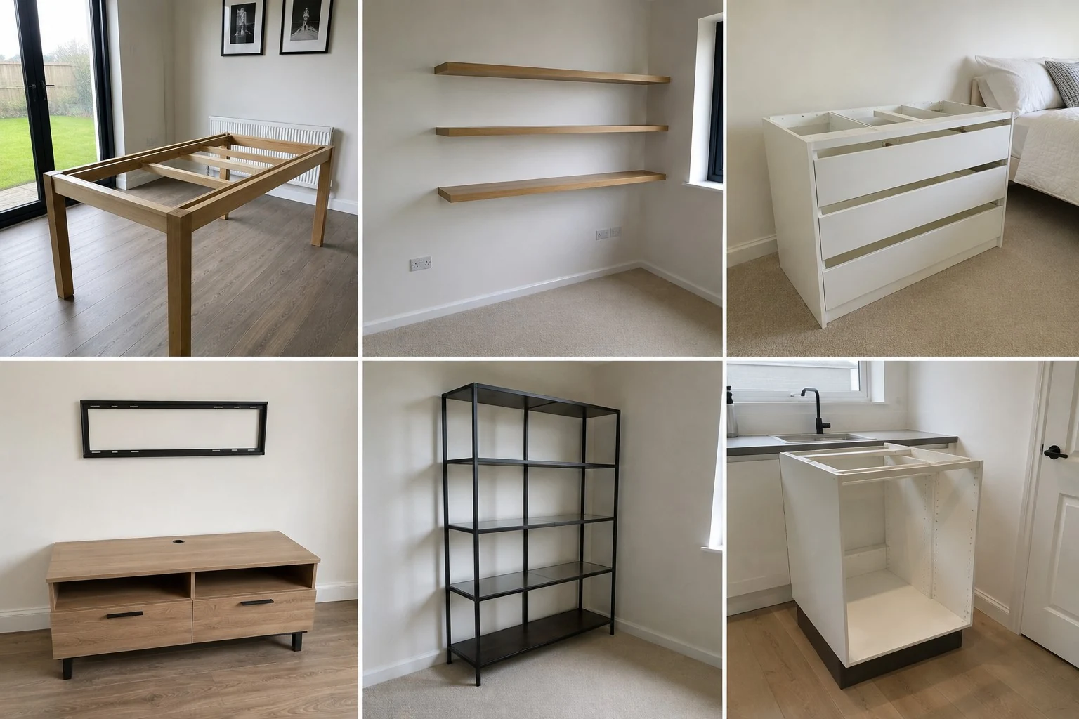 Furniture assembly projects including bed frame, floating shelves, chest of drawers, TV unit and shelving in Dublin